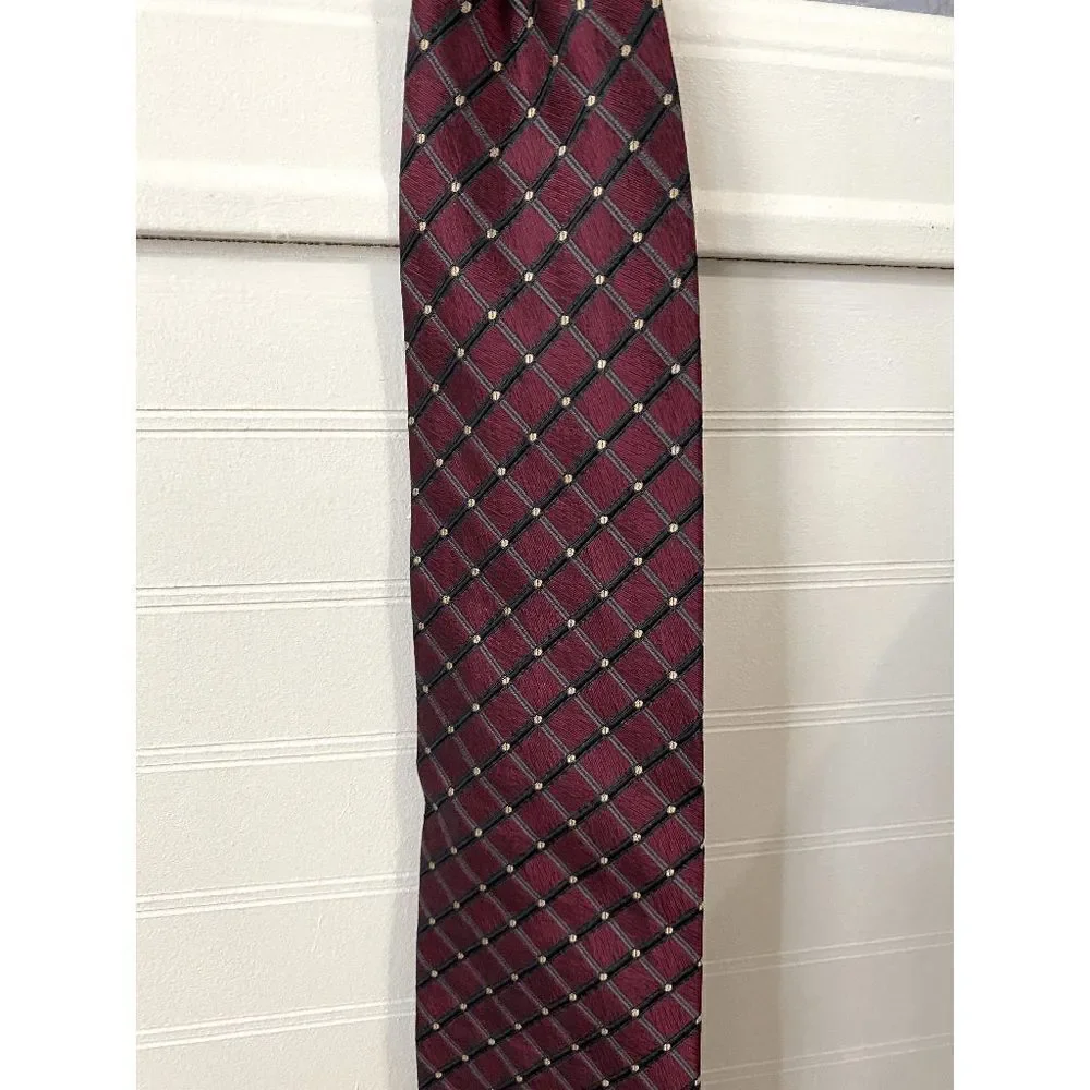 Bergamo Men’s Handmade Geometric Pure Silk Neck Tie Burgundy